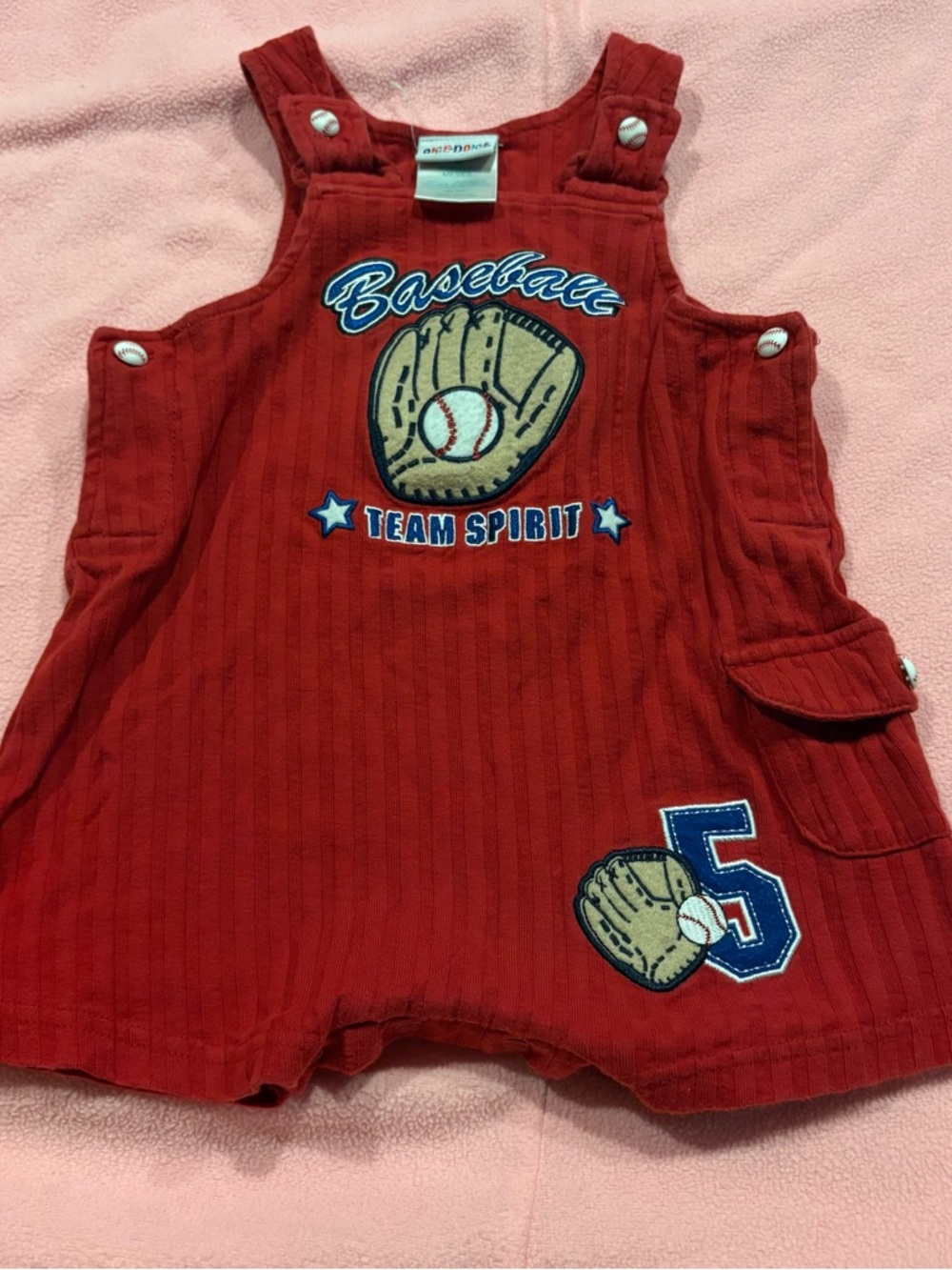 okie dokie Red Ribbed baseball Shortalls size 18 months